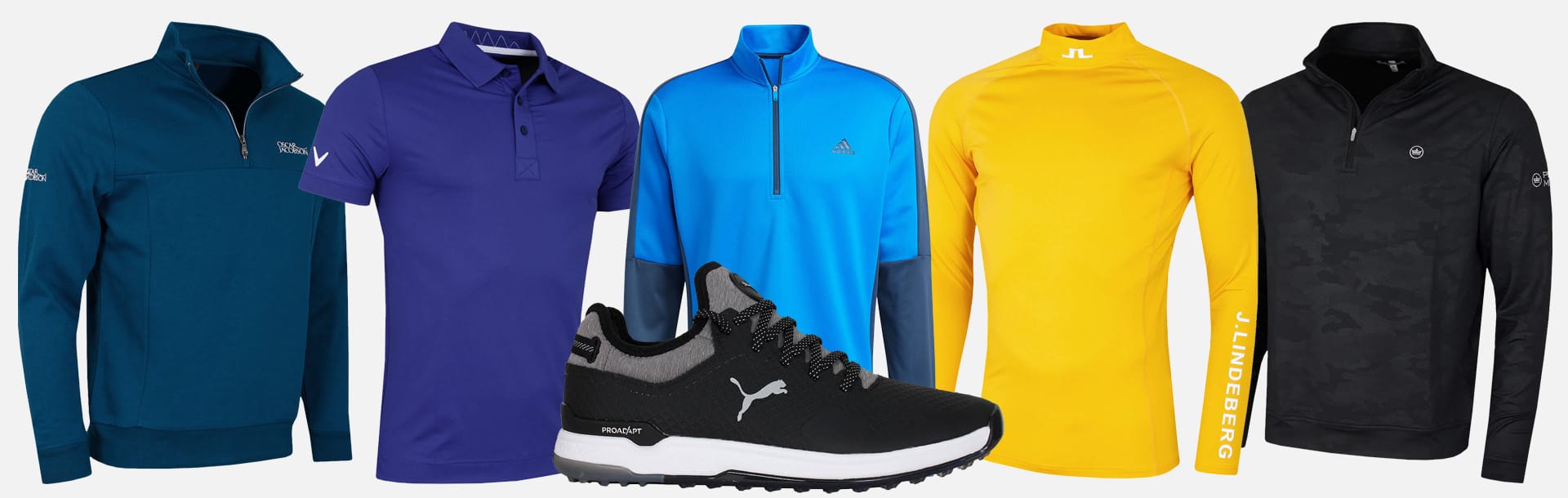 Golf apparel from Oscar Jacobson, Callaway, adidas, J.Lindeberg, Peter Millar and Puma