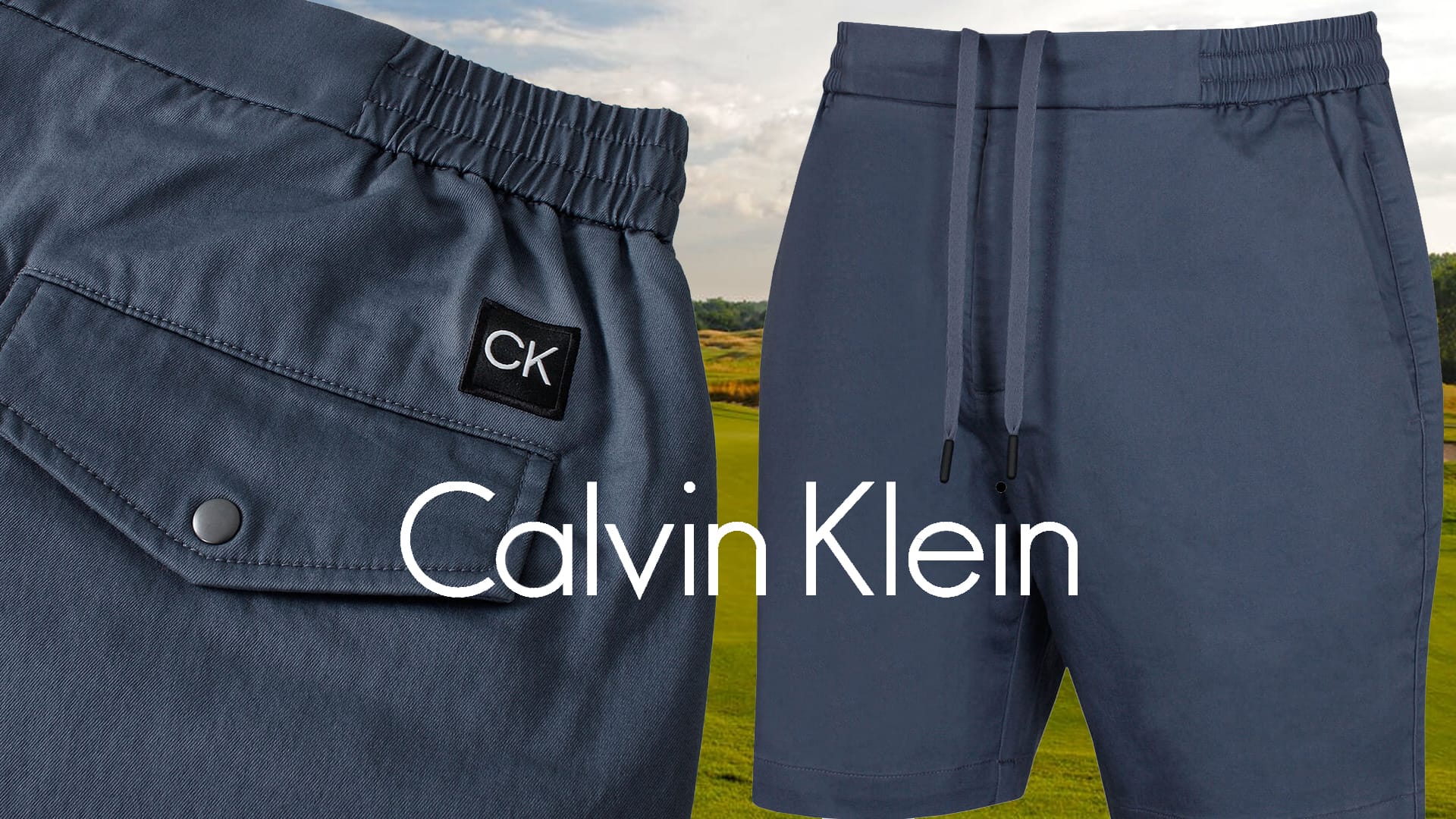 Close up images of the Calvin Klein Hybrid Stretch Golf Shorts