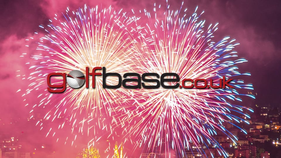 Fireworks with the Golfbase.co.uk logo in front