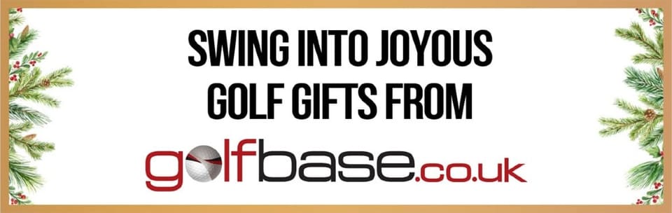 A Christmas-themed banner that reads: Swing into joyous golf gifts from Golfbase.co.uk